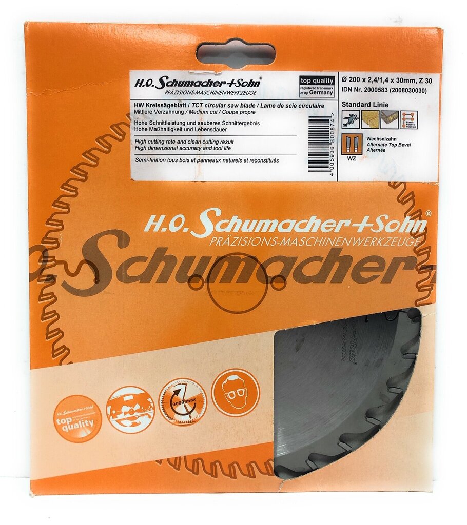 Zāģa disks kokam Ø200 x 2,4/1,4 x 30 mm, Z-30 H.O Schumacher+Sohn цена и информация | Rokas instrumenti | 220.lv