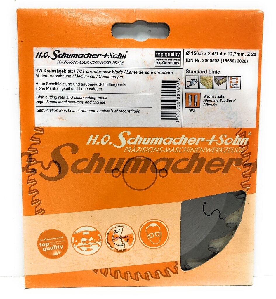 Zāģa disks kokam Ø156,5 x 2,4/1,4 x 12,7 mm, Z-20, H.O Schumacher+Sohn cena un informācija | Rokas instrumenti | 220.lv