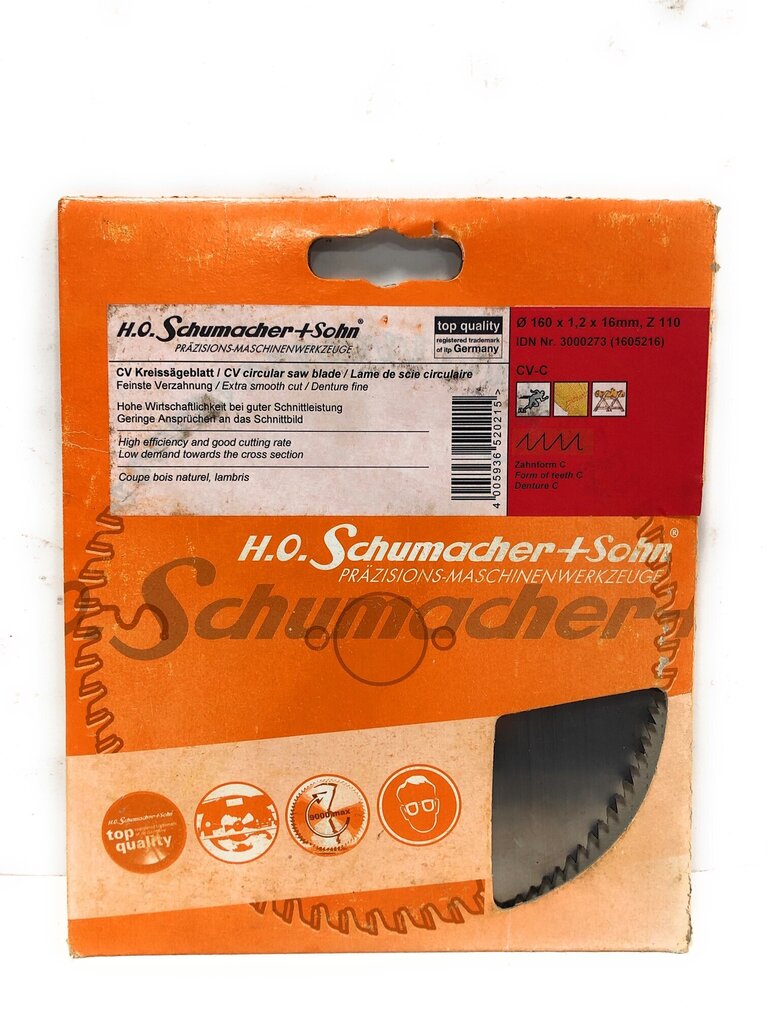 Zāģa disks kokam Ø160 x 1,2 x 16 mm, Z-110, H.O Schumacher+Sohn цена и информация | Rokas instrumenti | 220.lv