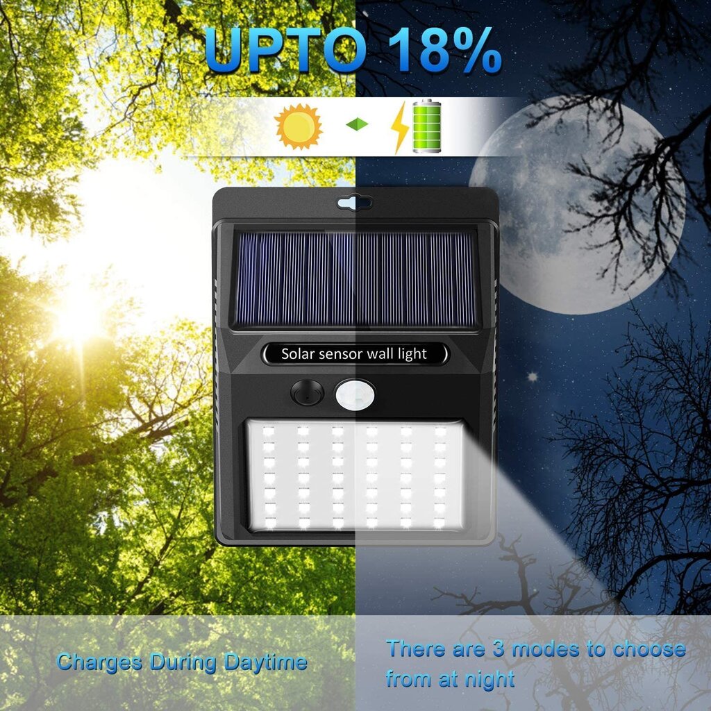 Saules enerģijas apgaismojums 48 gaismas diodes ar kustības sensoru ūdensizturīgi cena un informācija | Lukturi | 220.lv