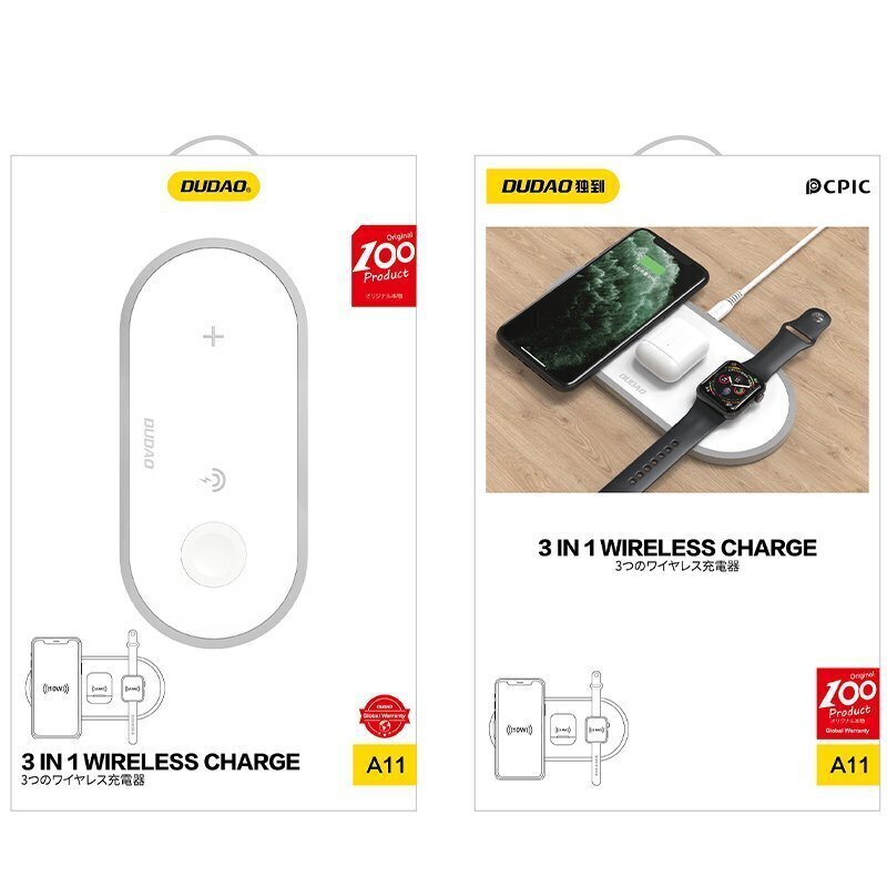 Bezvadu lādētājs Dudao 3in1 Qi Airpods / Apple Watch 38 mm, balts cena un informācija | Lādētāji un adapteri | 220.lv