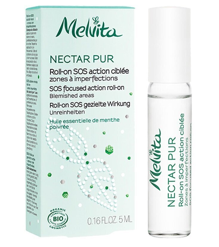 Matējošs sejas krēms-zīmulis ar aplikatoru Melvita Nectar Pur SOS Roll-On Targeted Action Organic, 5 ml cena un informācija | Sejas krēmi | 220.lv