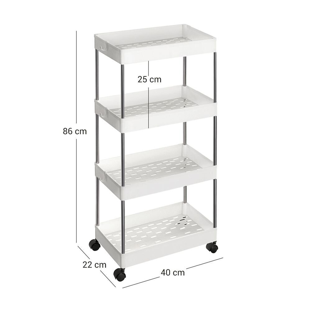 Plaukts uz riteņiem Songmics, 40x22x86 cm, balts cena un informācija | Plaukti | 220.lv