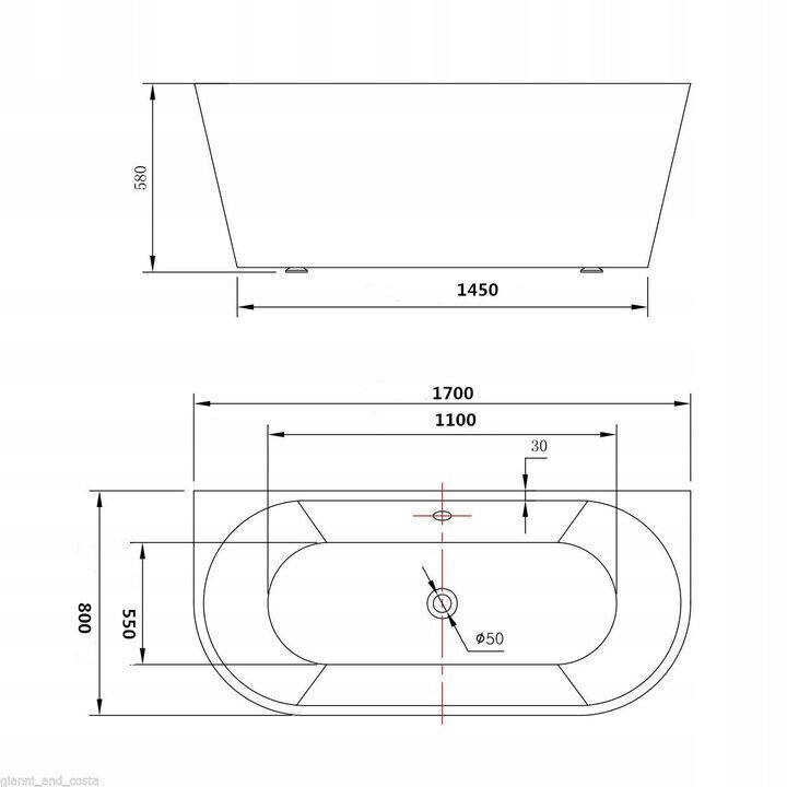 Akrila vanna Mexen Oval, 170x80 cm цена и информация | Vannas | 220.lv