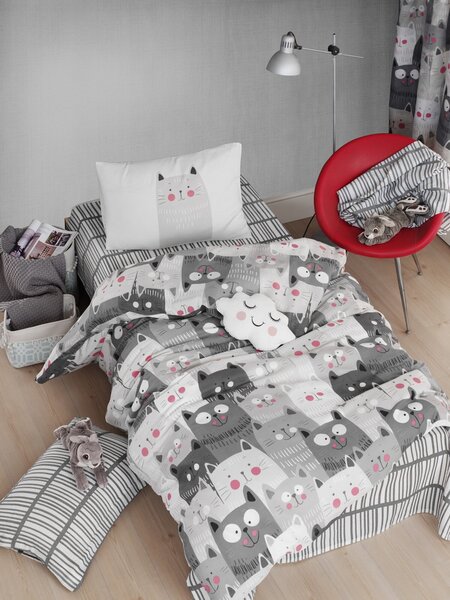 Bērnu gultas veļas komplekts Kaķi, 160x220 cm, 3 daļas