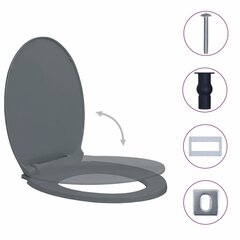 vidaXL tualetes poda sēdeklis, lēnās aizvēršanas funkcija, pelēks cena un informācija | Piederumi tualetes podiem un bidē | 220.lv
