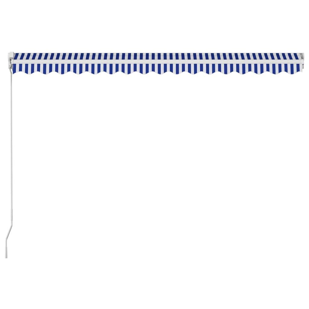 vidaXL manuāli izvelkama markīze, 450x300 cm, zila ar baltu cena un informācija | Saulessargi, markīzes un statīvi | 220.lv
