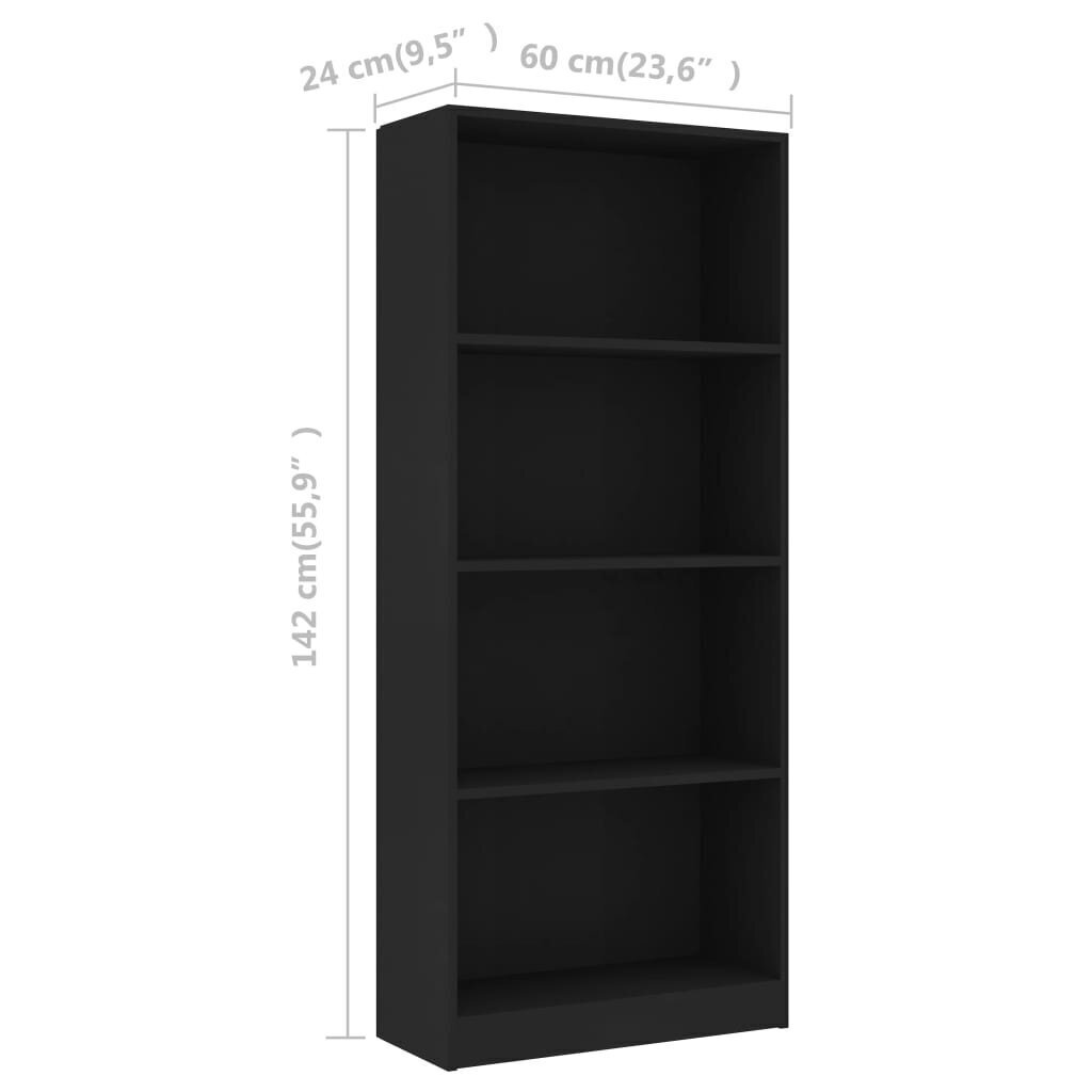 vidaXL 4-līmeņu grāmatu plaukts, melns, 60x24x142 cm, skaidu plāksne cena un informācija | Plaukti | 220.lv