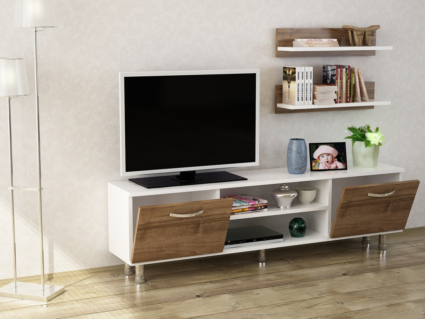 Dzīvojamās istabas mēbeļu komplekts Kalune Design 756(V), balts/brūns cena un informācija | Sekcijas | 220.lv