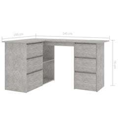 vidaXL stūra rakstāmgalds, betonpelēks, 145x100x76 cm, skaidu plāksne cena un informācija | Datorgaldi, rakstāmgaldi, biroja galdi | 220.lv