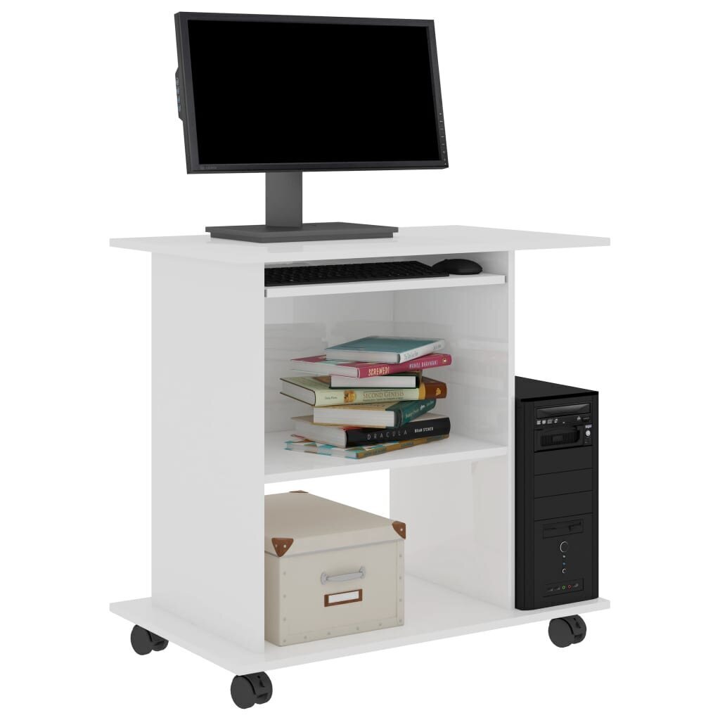 vidaXL datorgalds, spīdīgi balts, 80x50x75 cm, kokskaidu plātne cena un informācija | Datorgaldi, rakstāmgaldi, biroja galdi | 220.lv