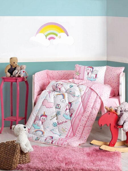 Bērnu gultas veļas komplekts Vienradzis, 95x145, 4 daļas cena un informācija | Bērnu gultas veļa | 220.lv