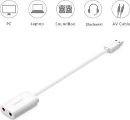 Adapteris USB Ugreen 2.0 - 3,5 mm mini jack (US205 30143), balts cena un informācija | Adapteri un USB centrmezgli | 220.lv