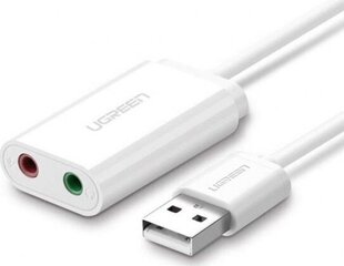 Adapteris USB Ugreen 2.0 - 3,5 mm mini jack (US205 30143), balts цена и информация | Адаптеры и USB разветвители | 220.lv