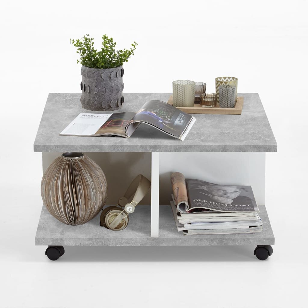 FMD kafijas galdiņš, 70x70x35,5 cm, spīdīgi baltā un betona krāsā cena un informācija | Žurnālgaldiņi | 220.lv