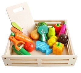 Bērnu rotaļlieta no koka, sagrieztu augļu un dārzeņu komplekts ar kastīti цена и информация | Игрушки для девочек | 220.lv