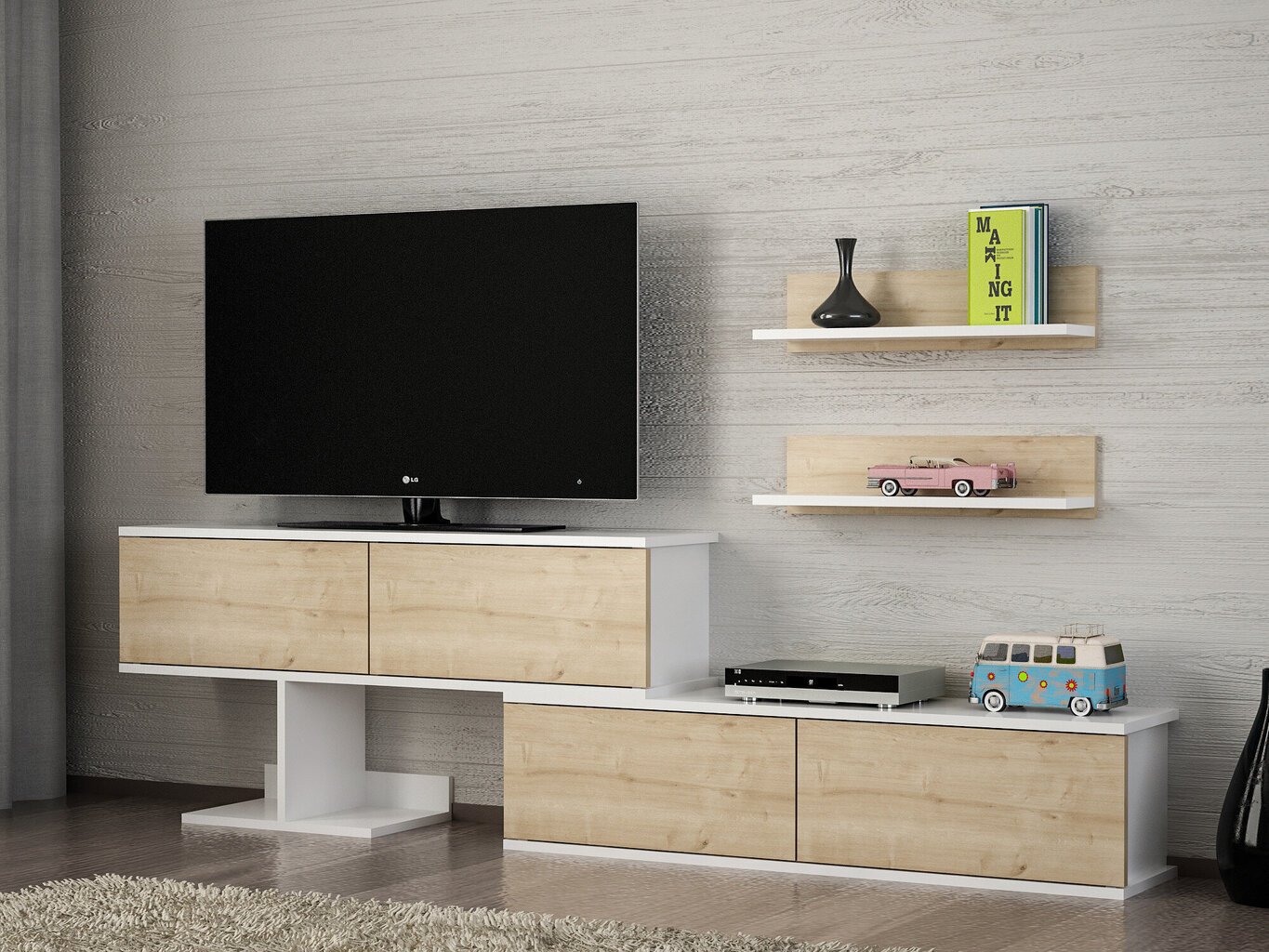 Dzīvojamās istabas mēbeļu komplekts Kalune Design 756(II), balts/brūns cena un informācija | Sekcijas | 220.lv