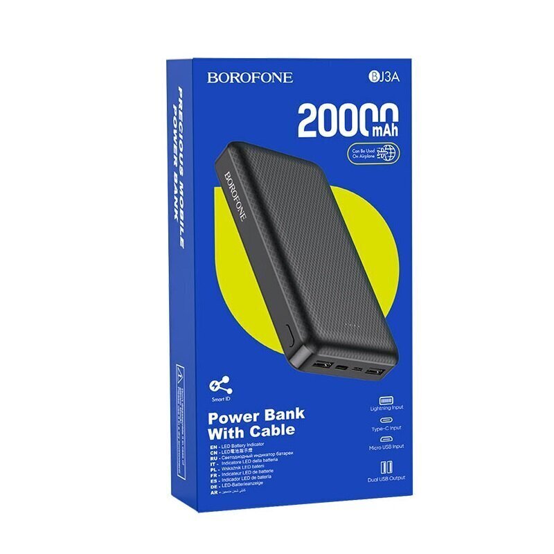 Arejais-akumulators Power Bank Borofone BJ3A Type-C microUSB 2*USB (2A) 20000mAh melna cena un informācija | Lādētāji-akumulatori (Power bank) | 220.lv