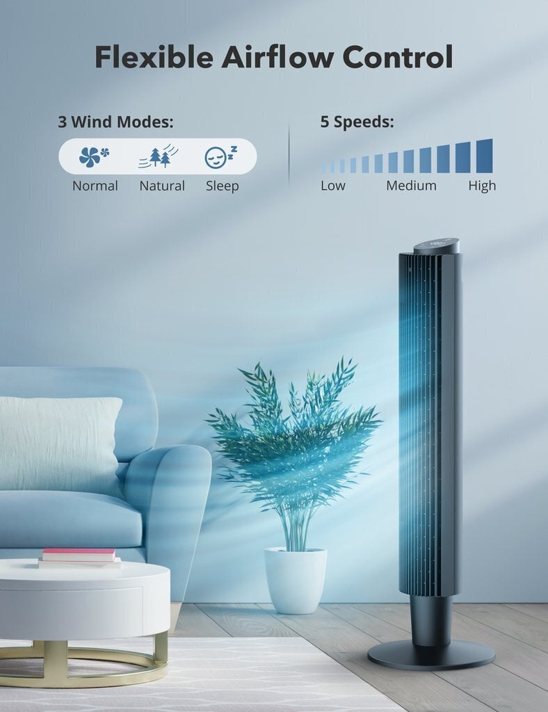 Brīvi stāvošs torņa ventilators ar tālvadības pulti, TaoTronics TT-TF005 cena un informācija | Ventilatori | 220.lv