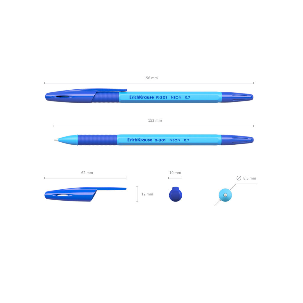 Lodīšu pildspalva ErichKrause® R-301 Neon Stick&Grip 0.7, tintes krāsa - zila (iepakojumā 4 gab.) цена и информация | Rakstāmpiederumi | 220.lv