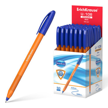 Lodīšu pildspalva ErichKrause® U-108 Orange Stick 1.0, Ultra Glide Technology, tintes krāsa - zila (kastē 50 gab.) cena un informācija | Rakstāmpiederumi | 220.lv