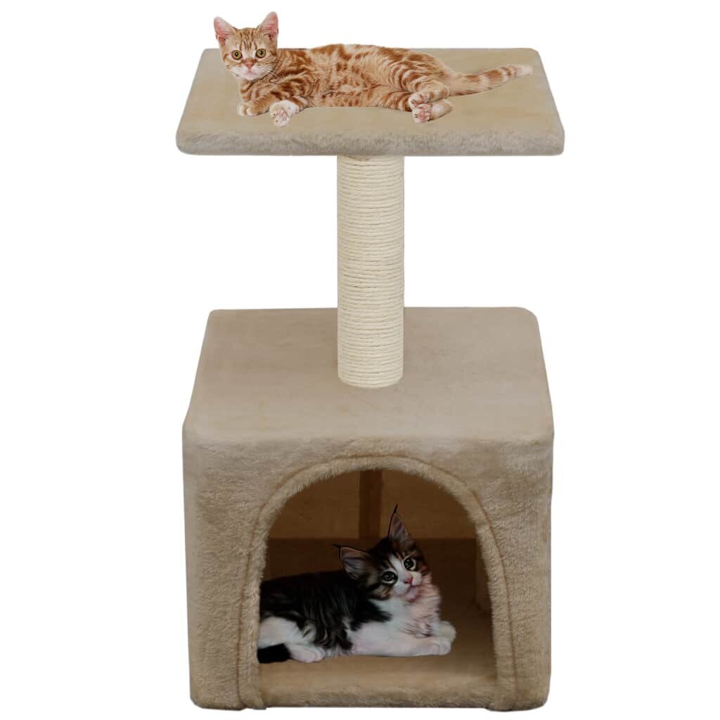 vidaXL kaķu māja ar sizala stabu nagu asināšanai, 55 cm, bēša cena un informācija | Kaķu mājas, nagu asināmie | 220.lv