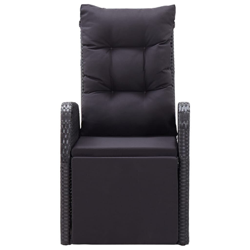vidaXL atgāžams dārza krēsls ar matraci, melna PE rotangpalma cena un informācija | Dārza krēsli | 220.lv