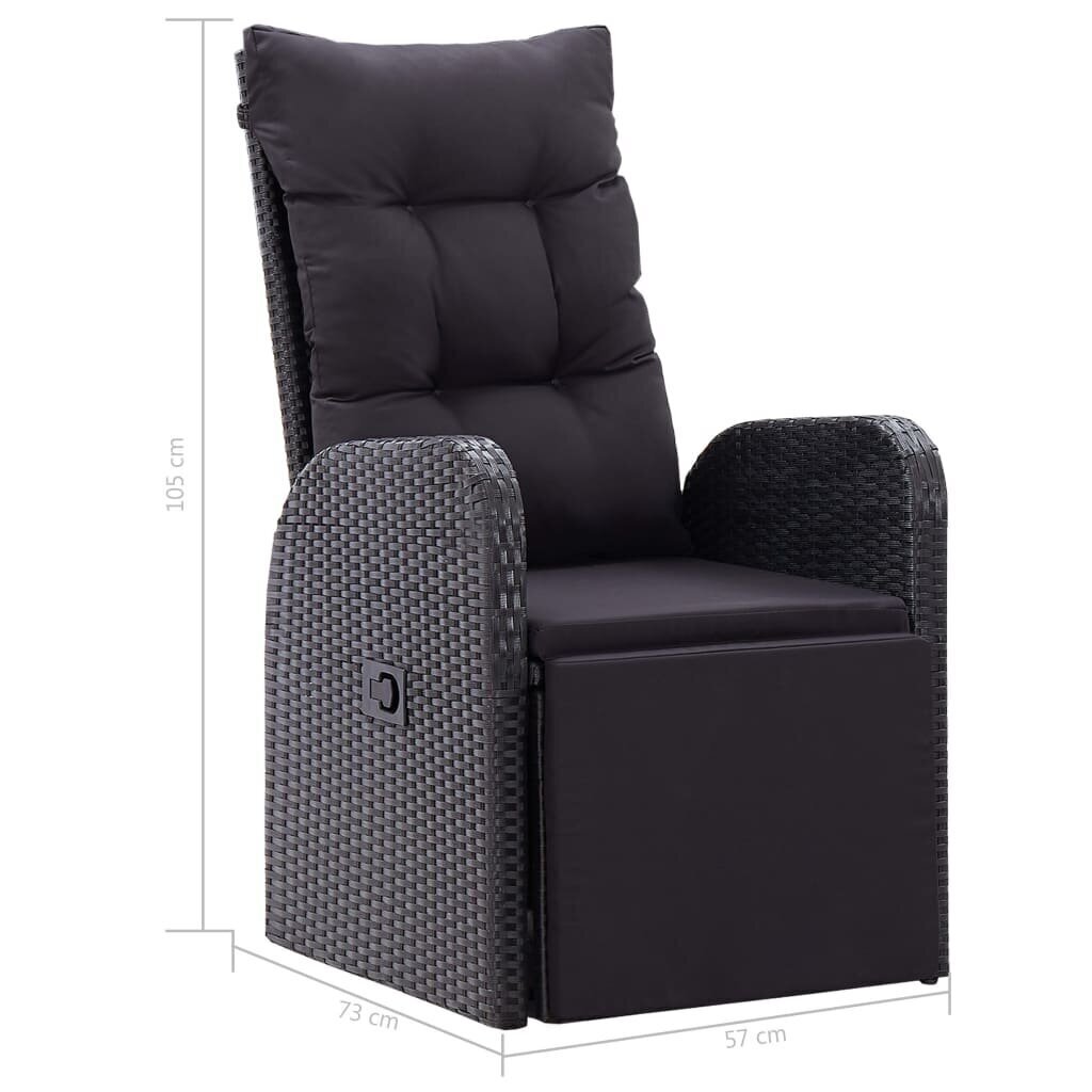 vidaXL atgāžams dārza krēsls ar matraci, melna PE rotangpalma цена и информация | Dārza krēsli | 220.lv