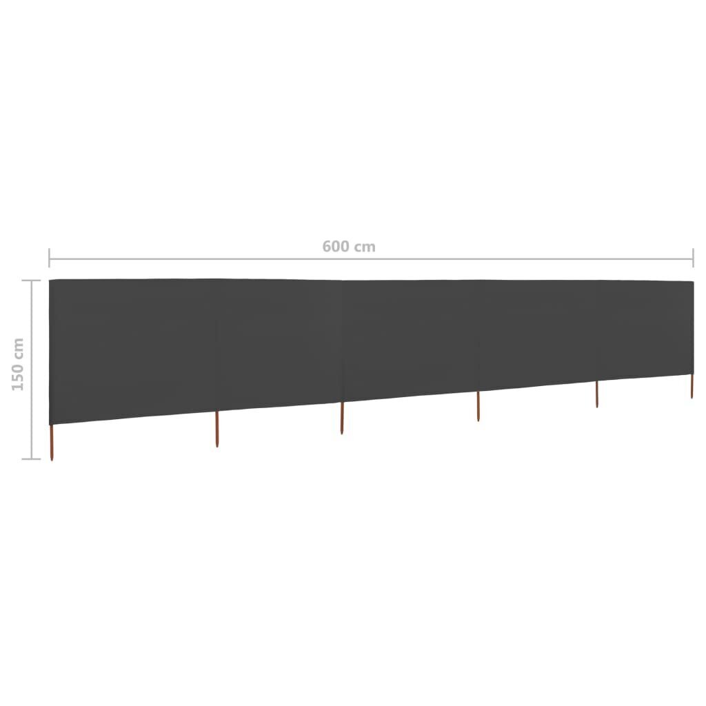 vidaXL 5 paneļu vēja aizsargsiets, pelēks, 600x120 cm, audums cena un informācija | Saulessargi, markīzes un statīvi | 220.lv