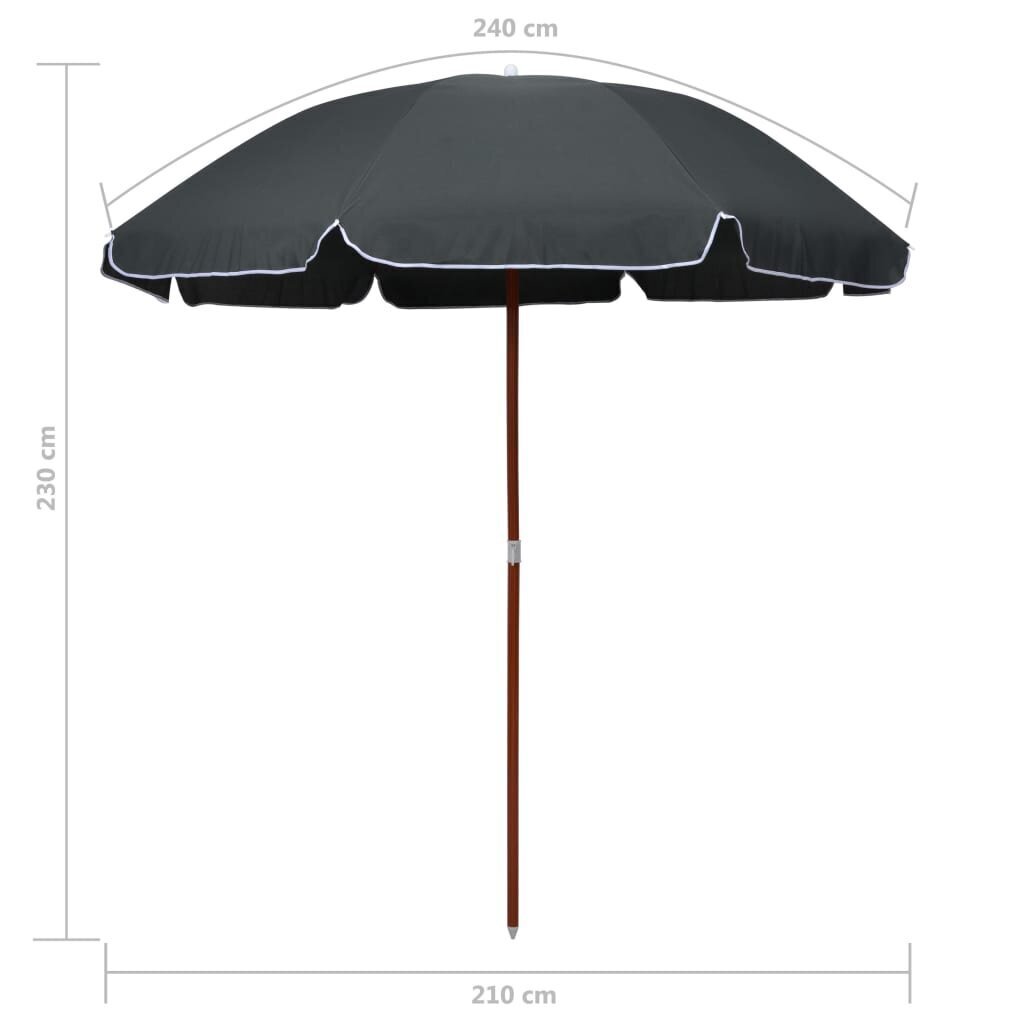 vidaXL dārza saulessargs ar tērauda kātu, 240 cm, antracītpelēks cena un informācija | Saulessargi, markīzes un statīvi | 220.lv