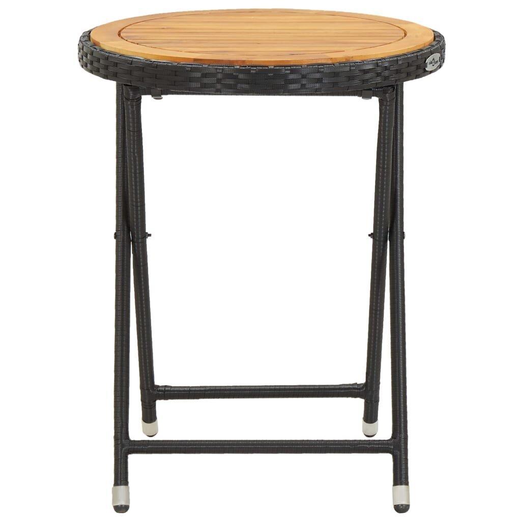 vidaXL tējas galdiņš, melns, 60 cm, PE pinums, akācijas masīvkoks cena un informācija | Dārza galdi | 220.lv