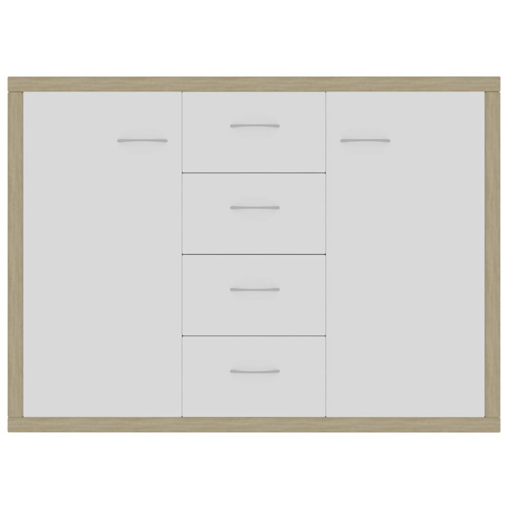 vidaXL kumode, 88x30x65 cm, kokskaidu plāksne, balta un ozolkoka цена и информация | Skapīši viesistabai | 220.lv