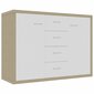 vidaXL kumode, 88x30x65 cm, kokskaidu plāksne, balta un ozolkoka cena un informācija | Skapīši viesistabai | 220.lv