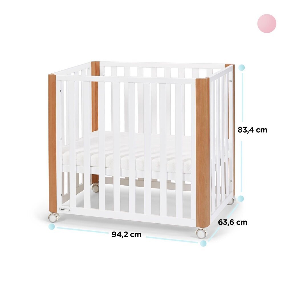 Bērnu gultiņa Kinderkraft Koya 60x90 cm ar matraci 4in1 , balta цена и информация | Zīdaiņu gultas | 220.lv