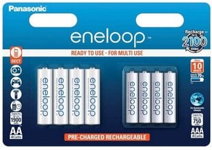 Uzlādējamo bateriju komplekts 4 x R6/AA + 4 x R03/AAA Panasonic Eneloop BK-KJMCCE44E 8BE cena un informācija | Baterijas | 220.lv