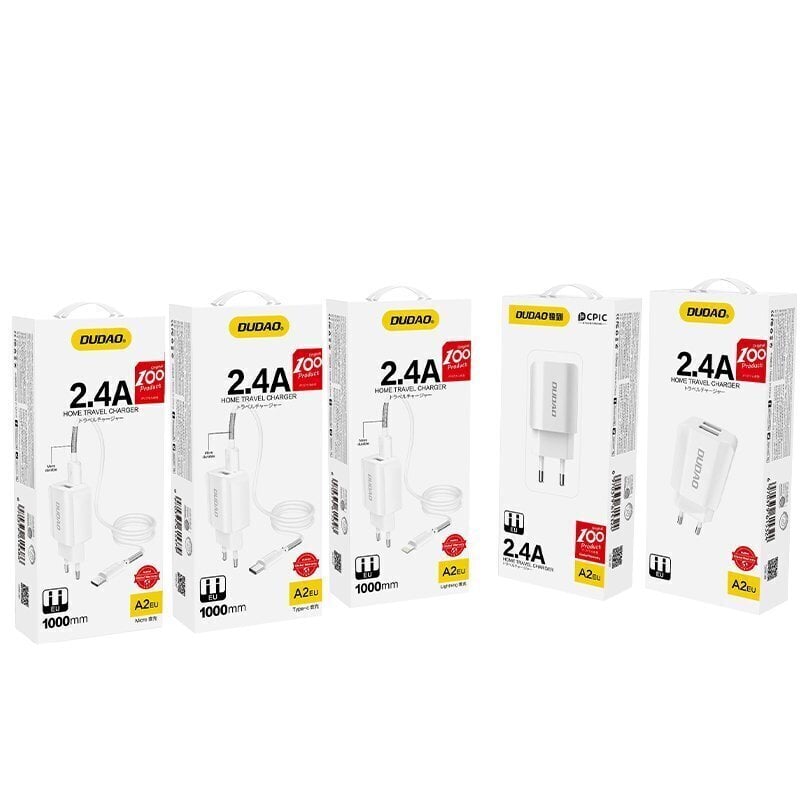 Telefona lādētājs Udao 2X USB EU 5V/2.4A + Lightning kabelis, balts cena un informācija | Lādētāji un adapteri | 220.lv
