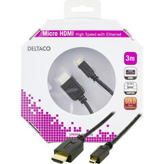 Deltaco HDMI-1033, HDMI-A/Micro HDMI, 3 m cena un informācija | Kabeļi un vadi | 220.lv