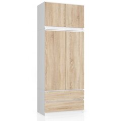 Шкаф NORE S90 с антресолями, белый/цвета дуба цена и информация | Шкафы | 220.lv