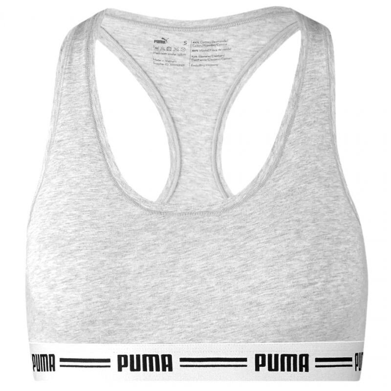 Sieviešu sporta krūšturis Puma Racer Back Top 1P Hang Sports Bra W 907862 03, pelēks цена и информация | Sporta apģērbs sievietēm | 220.lv