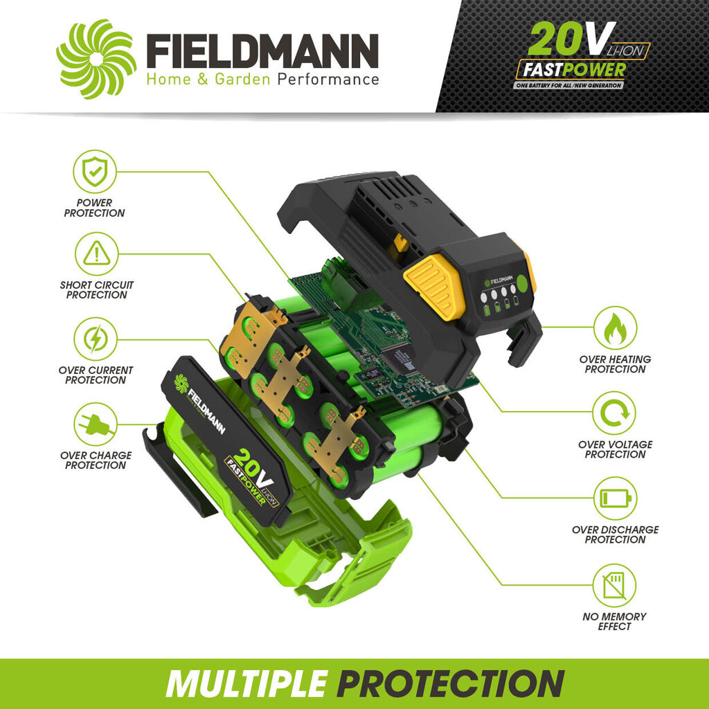 Akumulatora leņķa slīpmašīna Fieldmann FDUB 70605-0, 20V FAST POWER cena un informācija | Slīpmašīnas | 220.lv