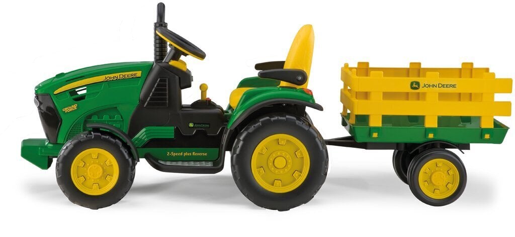 Vienvietīgs bērnu elektriskais traktors Peg Perego John Deere Ground Force with trailer 12V, zaļš cena un informācija | Bērnu elektroauto | 220.lv