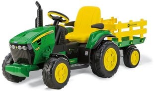 Vienvietīgs bērnu elektriskais traktors Peg Perego John Deere Ground Force with trailer 12V, zaļš цена и информация | Электромобили для детей | 220.lv