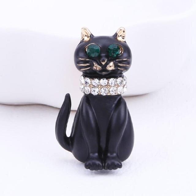 Broša Elegant black cat cena un informācija | Piespraudes, brošas | 220.lv