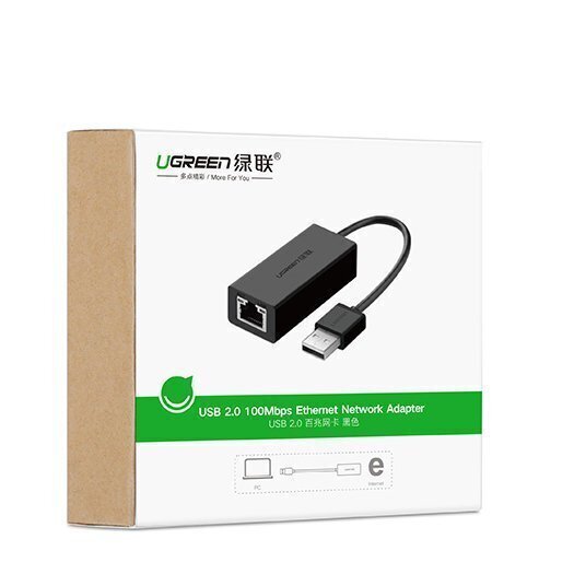 USB Kabelis Ugreen 2.0 100 Mbps Ethernet external network adapter, melns (CR110 20254) cena un informācija | Savienotājkabeļi | 220.lv