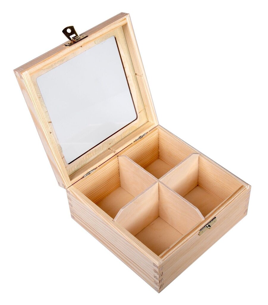 Koka kastīte tējai ar stiklu 16x16x8 cm цена и информация | Trauki pārtikas uzglabāšanai | 220.lv