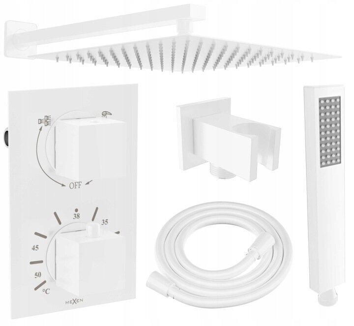 Slēpts dušas komplekts ar termostatu Mexen Cube 6in1, 30x30 cm, White cena un informācija | Dušas komplekti un paneļi | 220.lv