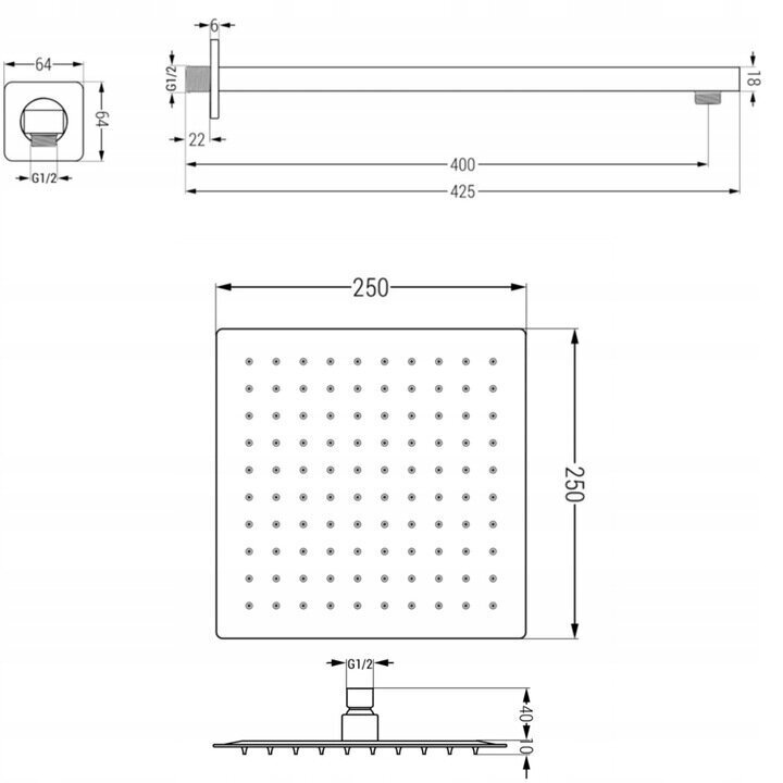 Slēpts dušas komplekts ar termostatu Mexen Cube 6in1, 25x25 cm, White cena un informācija | Dušas komplekti un paneļi | 220.lv