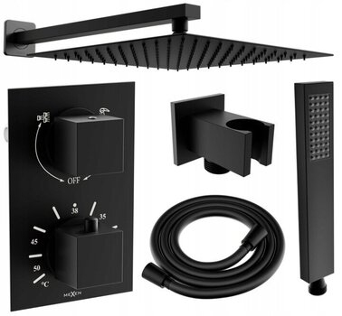 Slēpts dušas komplekts ar termostatu Mexen Cube 6in1, 25x25 cm, Black cena un informācija | Dušas komplekti un paneļi | 220.lv