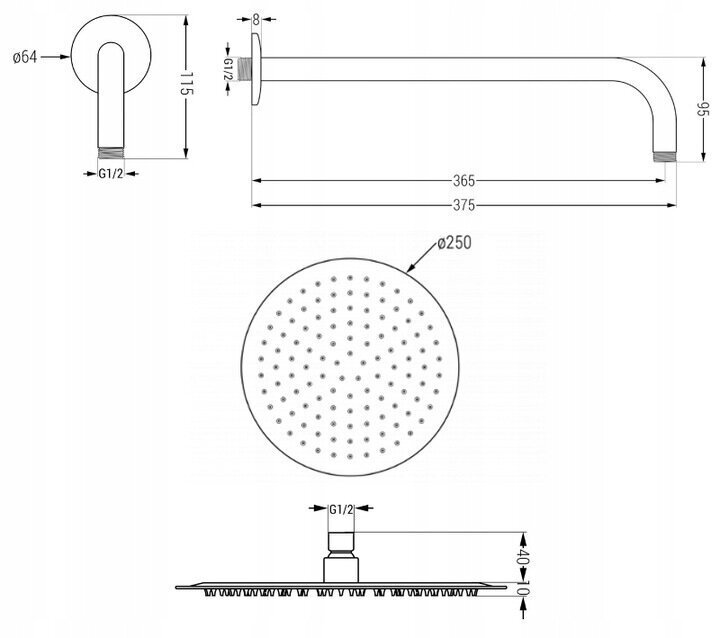 Zemapmetuma dušas un vannas komplekts ar termostatu Mexen Kai 7in1, 25 cm, Black cena un informācija | Dušas komplekti un paneļi | 220.lv
