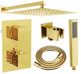 Slēpts dušas komplekts ar termostatu Mexen Cube 6in1, 30x30 cm, Gold цена и информация | Душевые комплекты и панели | 220.lv